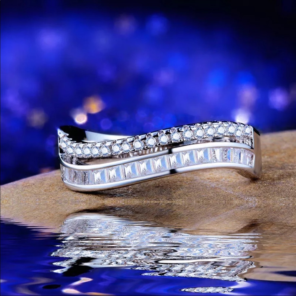 *NEW*925 Silver Wave Bridal Wedding Diamond Ring - Picture 3 of 6